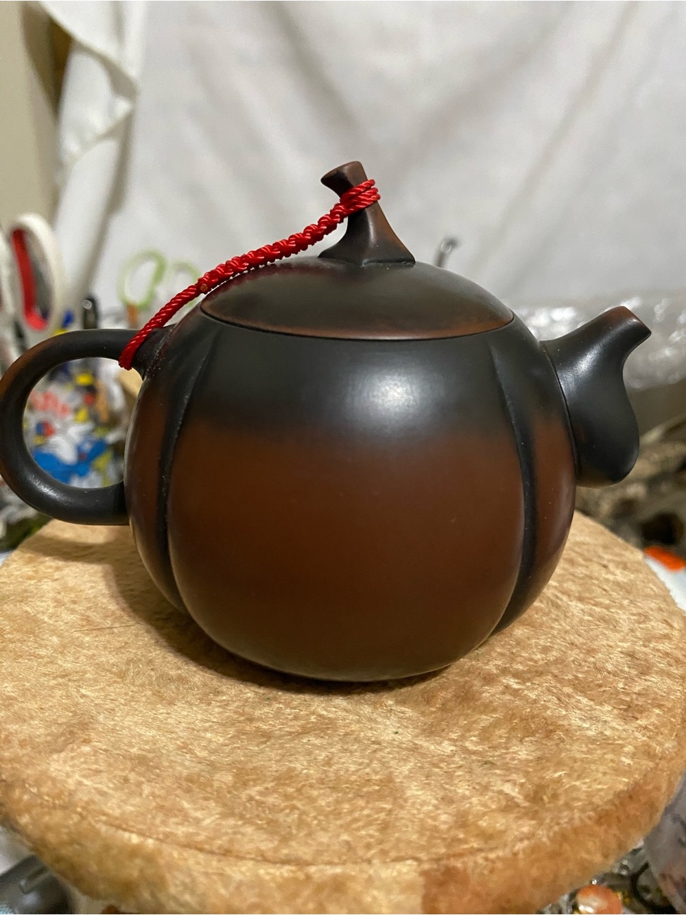 Chinese Yixing Zisha Pottery Teapot. Expanded throat. Stamped